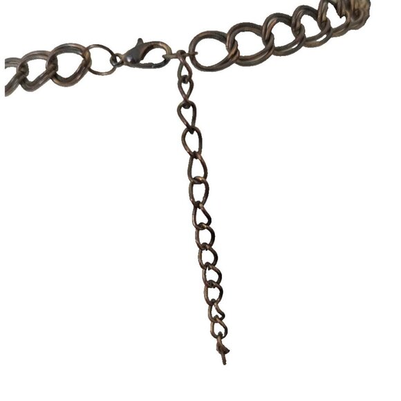 Bib Statement Necklace Gold Tone Turquoise Black Beige Beads Boho Retro 17" - Picture 3 of 4